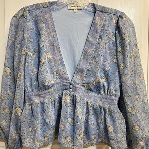 Floral Blue Top by Anthropologie